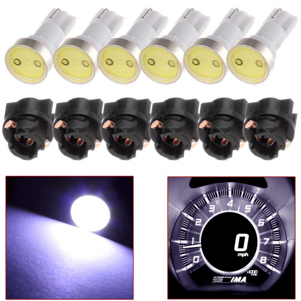 cciyu T5 PC74 74 73 COB LED Light Bulbs Instrument Panel Gauge Dash Light with Scoket,6Pack White