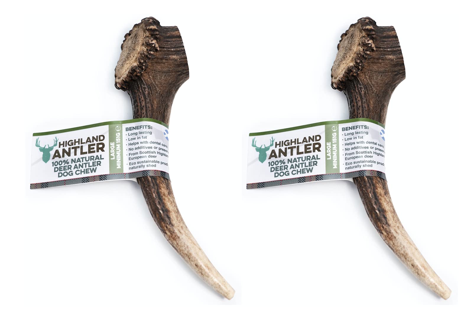Highland Antler Large Chews For Dogs Pack of 2 Horns Organic Chew Dog Toy