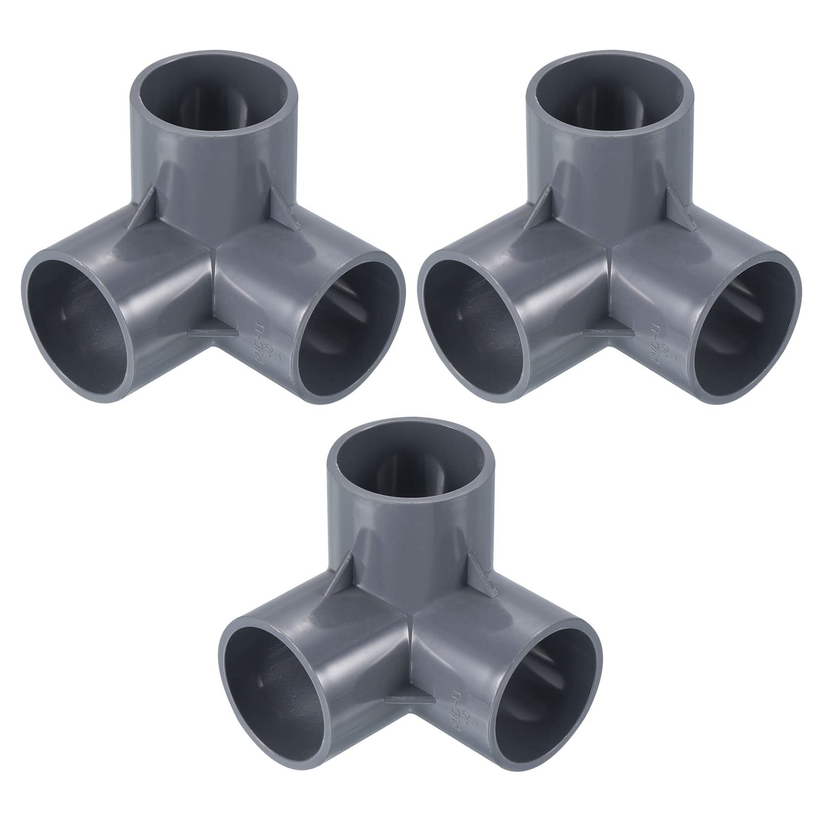 PATIKIL 1 9/16" 3 Way Elbow Pipe Fittings UPVC, 3 Pack Joint Coupling Pipe Adapter for Pipe Connection, Gray