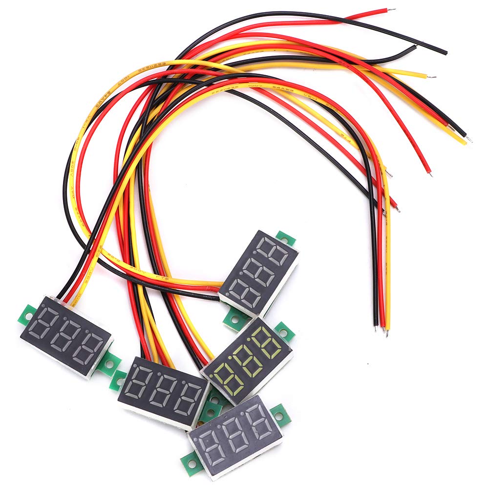 Voltímetro de CC de tres cables de 5 piezas 0-100v 0.36 pulgadas Probador de voltaje de mini voltímetro de tubo digital