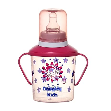 NAUGHTY KIDZ Premium Sipper with Soft Nipple||SPOUT||Spoon and Twin Handle (Pink)