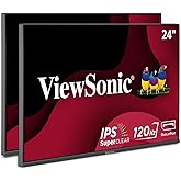 ViewSonic VA2456A-MHD_H2 Dual Monitor Pack Head-Only 1080p IPS Frameless Monitors with 120Hz, Eye Care, VESA Mountable, HDMI,