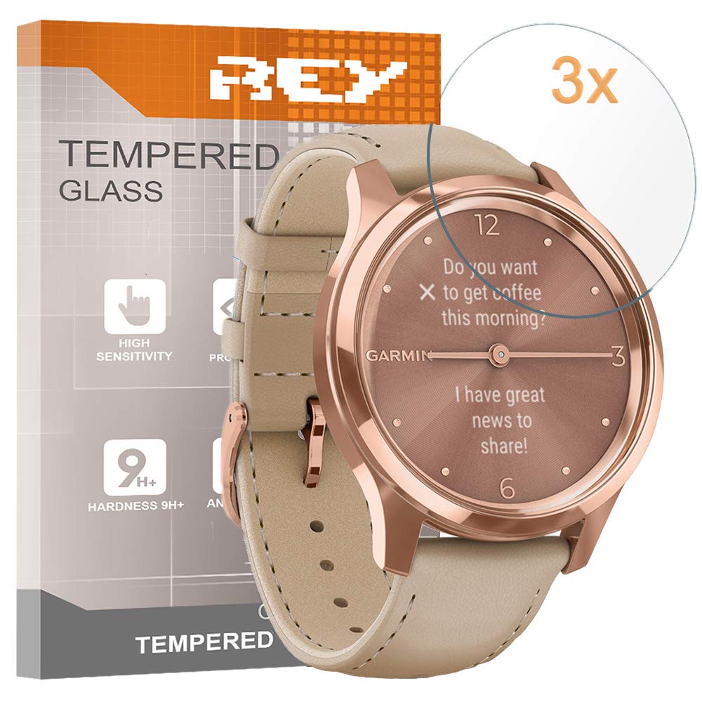 REY Screen Protector for GARMIN VIVOMOVE LUXE 42mm - FENIX 5s PLUS 42mm, Tempered Glass Film, Premium quality, Perfect protection for scratches, breaks, moisture, [Pack 3x]