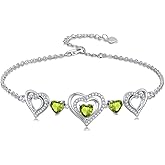 Wildari Birthstone Charm Link Bracelet 925 Sterling Silver Rose/Heart/Mom Bracelet with 12 Months Birthstone Mother's Day Gift Jewelry Gifts for Women,Chain Length 7"+2" Extend