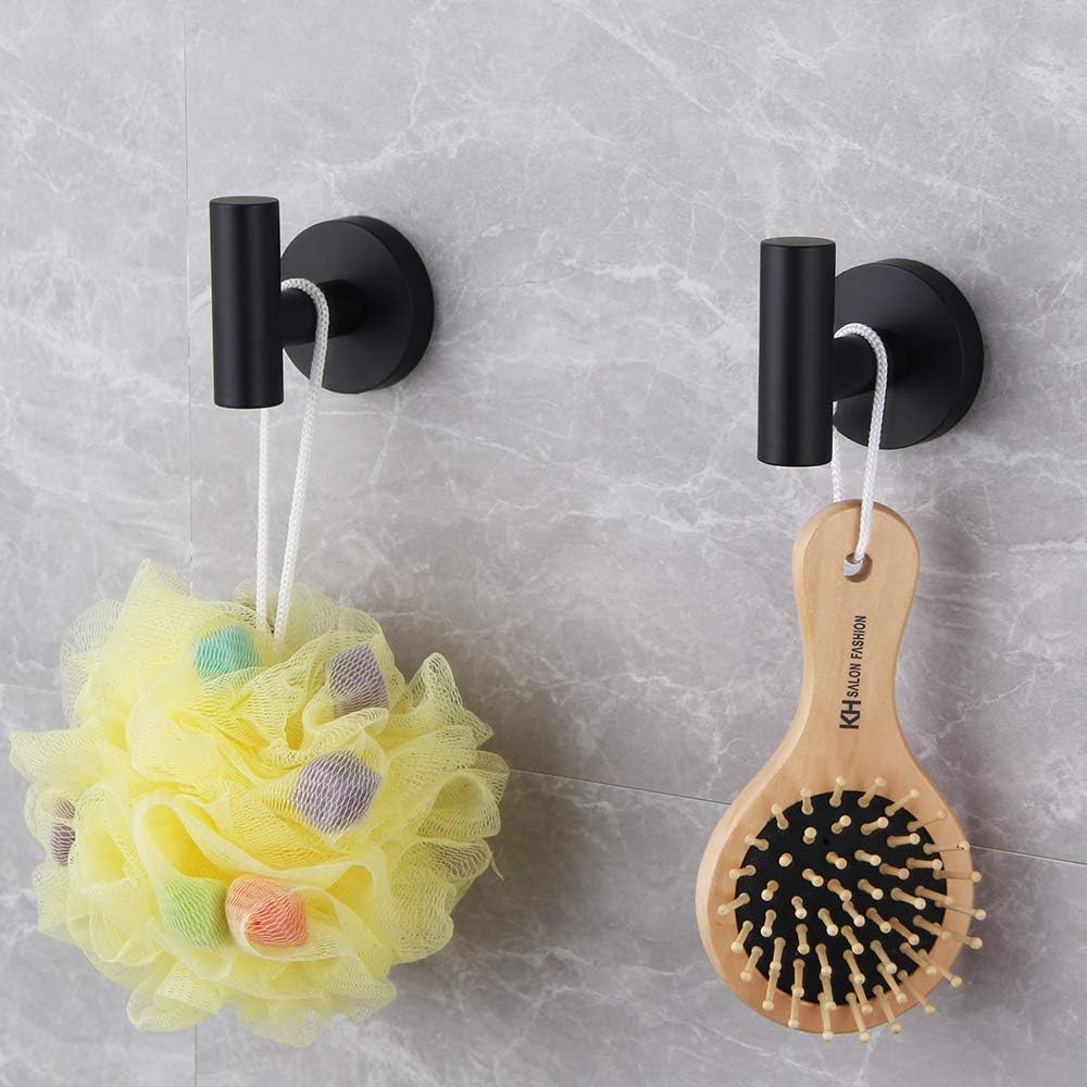 GERZWY Bathroom Matte Black Coat Hook SUS 304 Stainless Steel Single Towel/Robe Clothes Hook for Bath Kitchen Contemporary Hotel Style Wall Mounted 2 Pack AG1107B-BK - - 