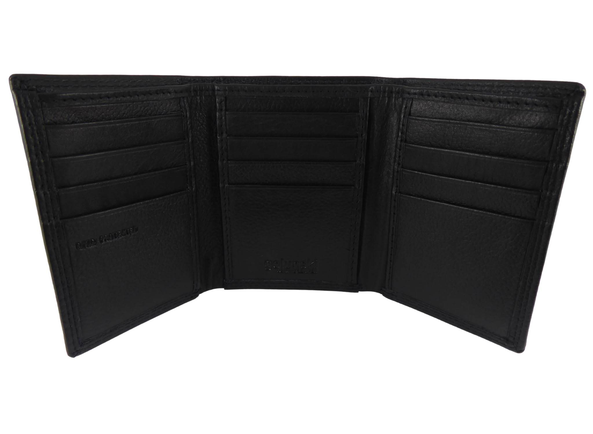 Hide and Sleek Mens Compact Pocket Leather Trifold Wallet (Black)