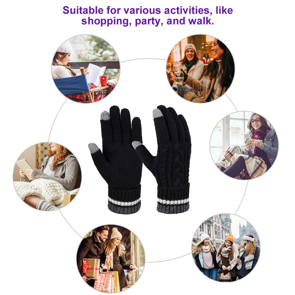 Vbiger Damen Winter Handschuhe Stilvolle Strickhandschuhe Kreative Touchscreen Handschuhe Warme Wollhandschuhe mit Verstellbare Manschette