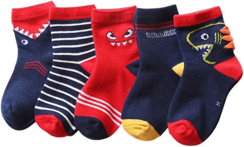 ARTMINE 5 Pairs Boys Girls Animal Cotton Crew Socks