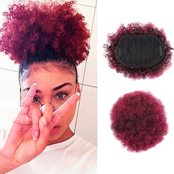 Synthetic Red Puff Afro Short Kinky Curly Chignon Hair Bun