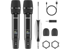 MOYLEAF Wireless Microphones, UHF Metal Dual Handheld Cordless Dynamic Mic System with Rechargeable Receiver, 1/4 "Output for