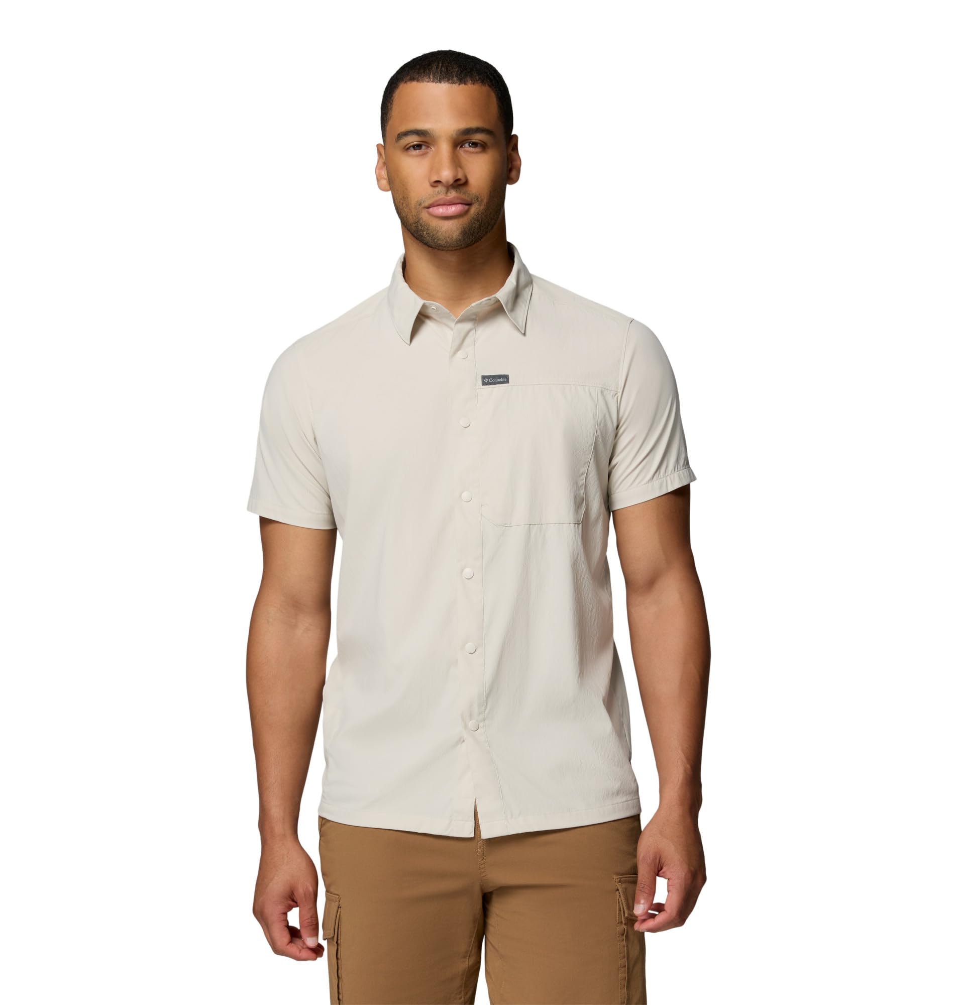 Columbia Mens Sage Peak Woven Short Sleeve Shirt, Dark Stone, 5X Tall