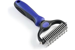 WePet Grooming Rake for Dogs & Cats, Double-Sided Deshedding Brush, Extra-Wide Dematting Tool, Slicker Comb for Undercoat & Loose Hair Removal, Reduces Shedding by 95%, Blue, Large