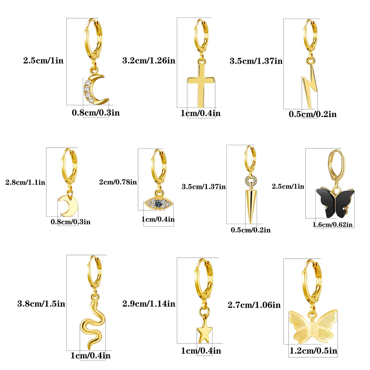 AIDSOTOU Small Butterfly Star Hoop Earrings Set for Women Girls Mini Huggie Hoop Earrings with Dangle Charms