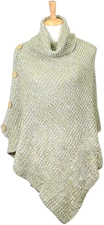 Solid Color Knit Sweater Turtleneck Poncho Shrug for Women