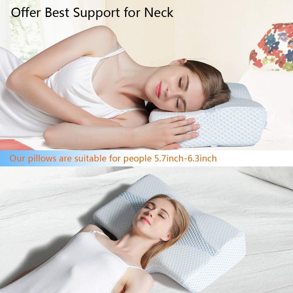 Mkicesky Side Sleeper Contour Memory Foam Pillow, Orthopedic Sleeping Pillow, Ergonomic Cervical Pillow for Neck Pain with Washable Hypoallergenic Pillowcase for Back, Stomach Sleepers (Queen Size): Home & Kitchen