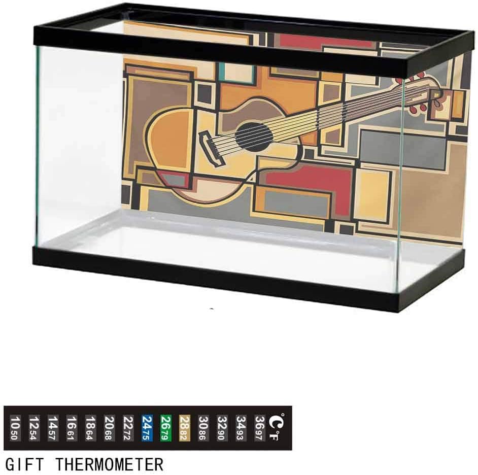 wwwhsl Aquarium Background,Poster Fish Tank Background,Doodle Style Illustration of Guitar Instrument with Musical Notes Hand Drawn Art Underwater Poster Fish Tank Wall Decorations Sticker