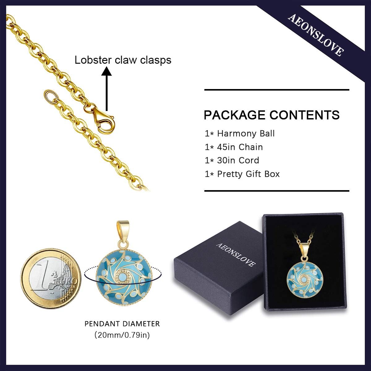 AEONSLOVE Vintage Flower Chime Ball Pendant Necklace Music Wishing Bola for Pregnancy Mom Baby Best Jewellery Gift Blue - Image 5