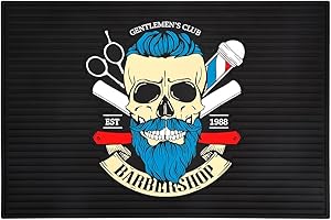 BarberTop 11.81"x17.72" Anti-Slip Flexible Rubber Barber Mat for Stations, Scissors, Salon Tools, Countertop Protection, Sink Mat, Beauty Salon Station Pad (Black+Blue)