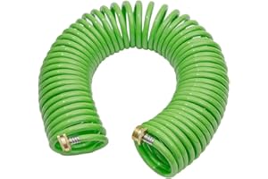 GREEN MOUNT Coil Garden Water Hose Premium PU With Brass Connectors Retractable self Coiling 50 ft Recoil RV Boat Hose