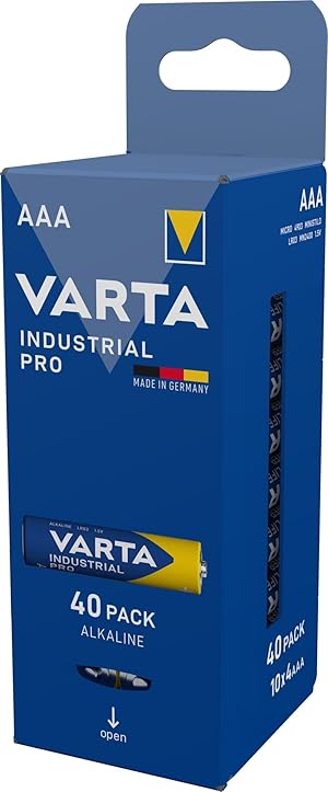 VARTA Batterien AAA, 40 Stück, Industrial Pro, Alkaline Batterie, 1,5V, Vorratspack, Made in Germany Tray-Vorratspack