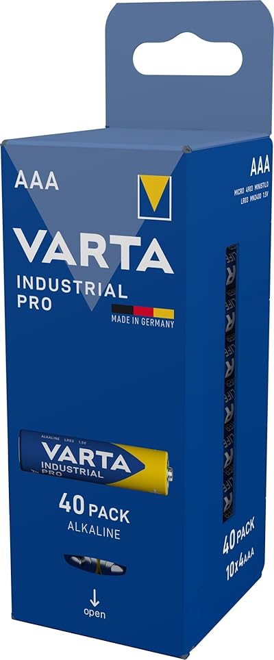 VARTA Batterien AAA, 40 Stück, Industrial Pro, Alkaline Batterie, 1,5V, Vorratspack, Made in Germany Tray-Vorratspack