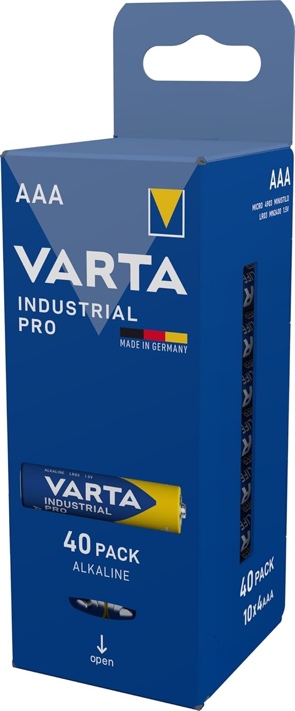 VARTA Batterien AAA, 40 Stück, Industrial Pro, Alkaline Batterie, 1,5V, Vorratspack, Made in Germany Tray-Vorratspack