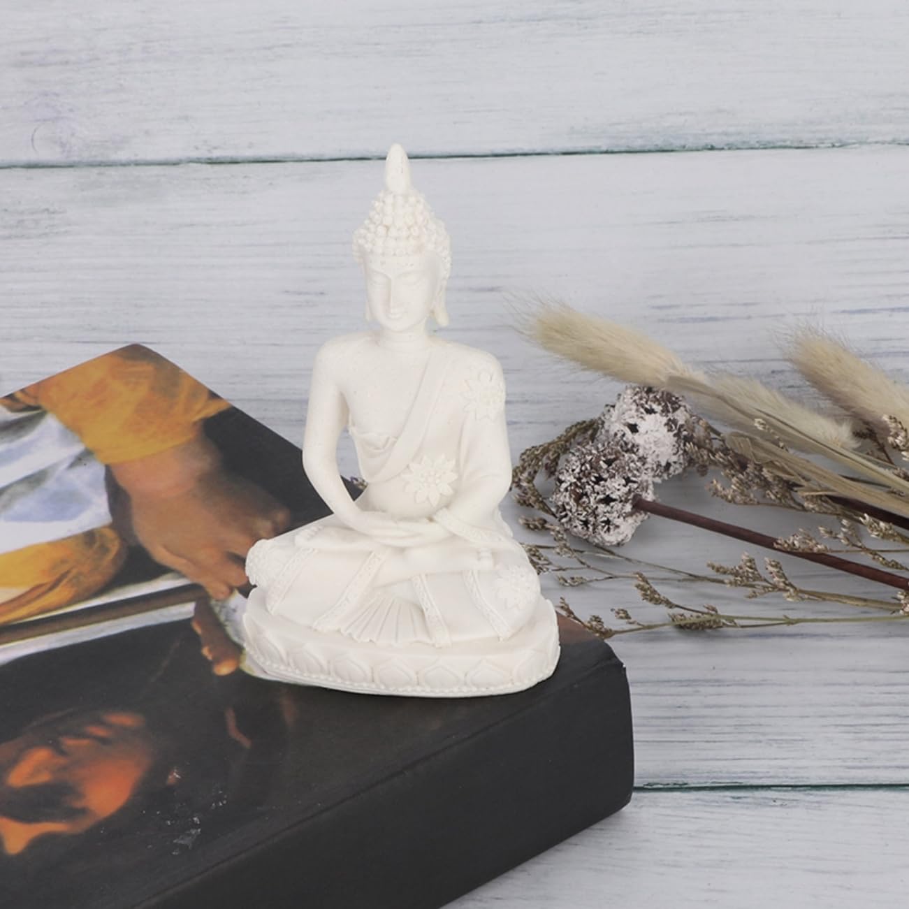 Tissting Meditating Buddha Statue, Handcrafted Sandstone Resin Seated Buddha Sculpture for Home Decor, Garden, Patio, Meditation Space Indoor Outdoor Use