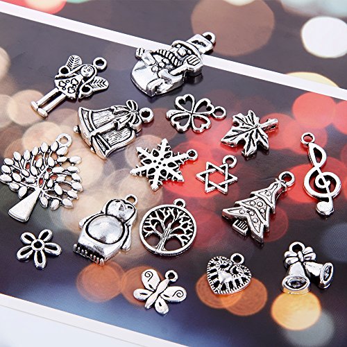 KeyZone Wholesale 100 Pieces Antique Silver Mixed Christmas Charms Pendants DIY for Jewelry Making and Crafting - Thumbnail 5