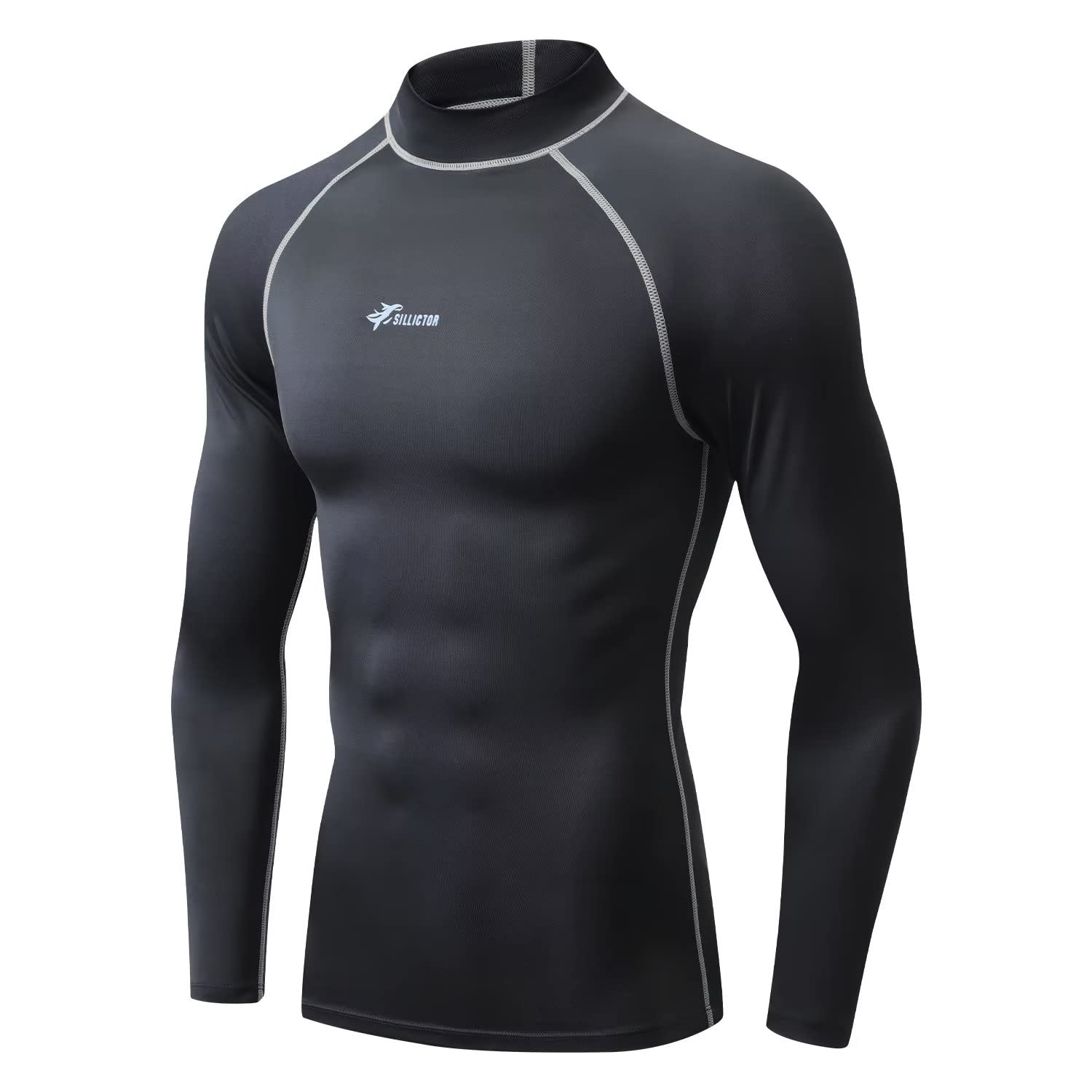 Sillitor Mens Rash Vest Long Sleeve UV Sun Protection Hign Neck Surfing Swimming Tops for Men Rash Guard Base Layer for Wetsuit Diving Snorkeling,Lightwieght,Water wicking,Quick Dry 226 Black Grey 2XL