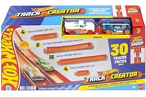 Hot Wheels Toy Car Track Set, Track Creator Deluxe Pack & 2 1:64 Scale Die-Cast Vehicles, 25 Feet of Different Length Speed Snap Track & Connectors (Amazon Exclusive)