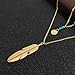 Wowanoo Simple Layered Bar Pendant Necklace Boho Feather Chain Necklace for Women Jewelry Feather G