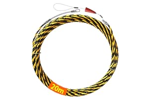 Akuoly Fish Tape 65.6FT Electrical Cable Pulling Rods 6.0mm Diameter, 3 Wires Twisted with Guide Spring, Ideal for Cable Laying, Black and Yellow