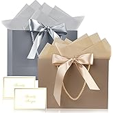 Ninsula 2 Pcs Large Gift Bag, Birthday Gift Bag With 2-Color Ribbon, 2 Greeting Cards and 4 Sheets Tissue Paper, Portable Paper Gift Bag for Birthday Parties, Wedding Parties, Baby Showers, Christmas