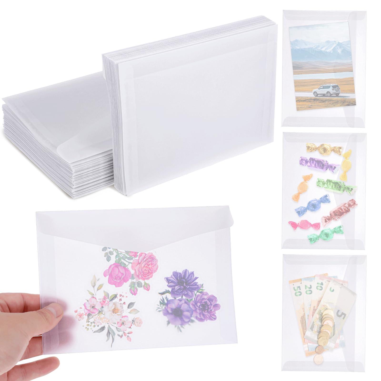 Photo 1 of 100 PCS Glassine Envelopes 7 × 5 Inch Translucent Envelope for Stamps, Clear Envelope Self Sealing Large Envelopes for Seeds Stamp Coin Collecting Lottery Ticket Card