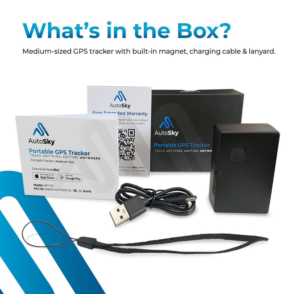 GPS Tracker - AutoSky - Portable, Compact and Durable Motorcycle and Car Tracker - Splashproof - Built-in Magnet - 4G LTE Real-Time - Car Trackers for Vehicles, Assets, Fleet. Subscription is Required