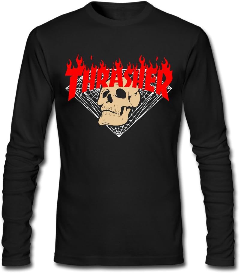 Liying Men's Thrasher Flame Skateboard Logo Long Sleeve Tshirts