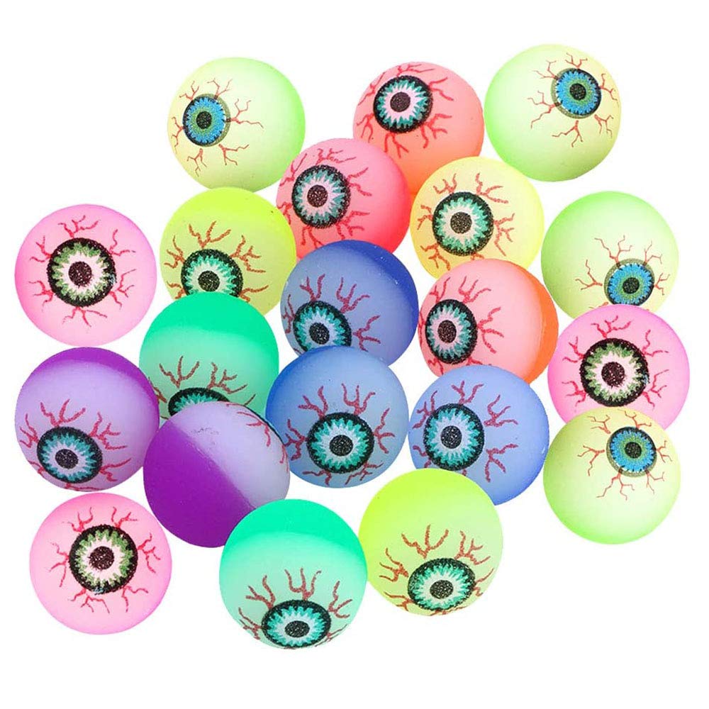 Homo Trends 20pcs Halloween Bouncy EyeBalls, 35MM Glow in the Dark Bounce Ball Jet Balls Halloween Party Bag Fillers, Halloween Bouncy Balls Candy Eyeballs for Kids Party Bags in Halloween Decoration