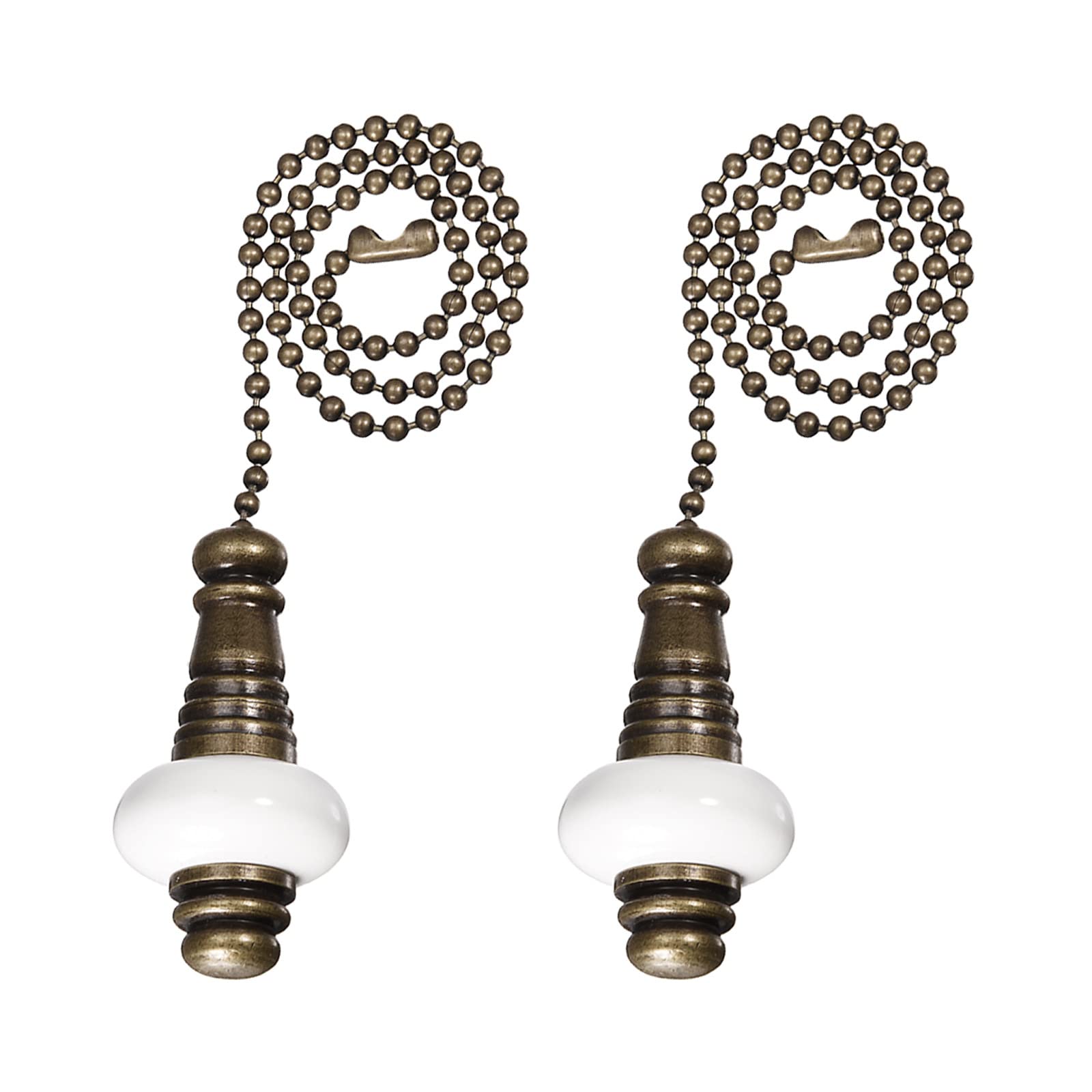 YOKIVE 2 Pcs Ceiling Fan Pull Chain, Chain Decorative Extensions with Ceramic Pendant Lamp Ornaments, Great for Fans, Ceiling Lamp, Home (White, 12-Inch)