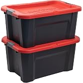 CX Craftsman 30-Gallon Heavy Duty Plastic Storage Bins with Lids, 2 Pack | 30-gal stackable storage totes with dual latching lids, Weather-resistant, 16.1H x 21.7W x 32.4D, Garage &amp; home organization