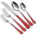 Onlycooker Red Silverware Set 20 Piece 18/0 Stainless Steel Flatware Red Handle Cutlery Set Service for 4 Fork Knife Spoon Set Mirror Finish Dishwasher Safe