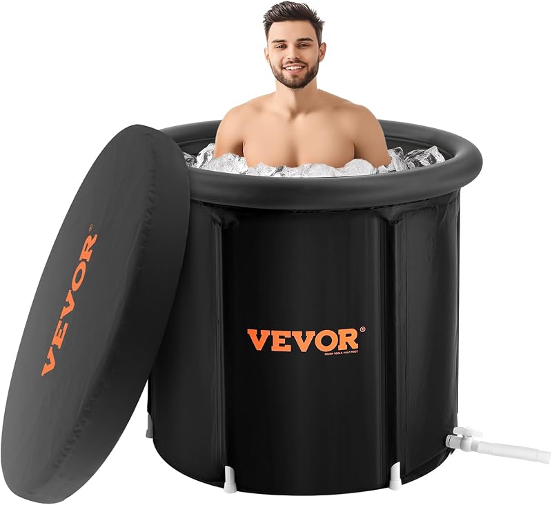 VEVOR 850 x 750 mm Banheira de Gelo para Terapia de Água Fria para Atletas, Piscina de Imersão Exterior Portátil com Barril de Gelo para Recuperação, 330 L com Cobertura, Preto — foto 1 de 8