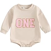 Lamuusaa Baby Girl Boy Birthday Outfit One Embroidery Romper Long Sleeve Crewneck Sweatshirt Birthday Gift