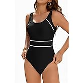 Cromi Women's One Piece Swimsuit Tummy Control Bathing Suits Mesh Hollow Out Swimwear Square Back Monokini
