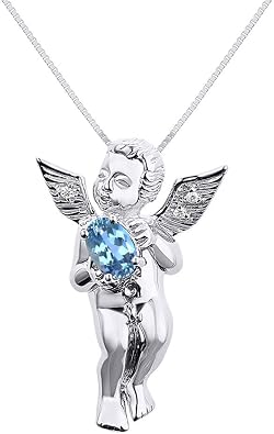 RYLOS Necklaces For Women 14K White Gold - Diamond & Blue LP4718BTW-B
