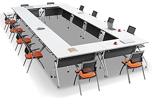 RELGIX Conference Table,Mobile Conference Room Tables with 360° Wheels,55In Rectanglar Meeting Seminar Table 12 People,Flip Top Mobile Training Table Rolling Meeting Table,Modular Business Tables for Office