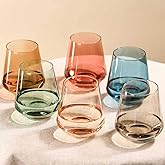 Colored Stemless Wine Glasses Set of 6 - 17 oz Hand-Blown Crystal Colored Glassware with no Stem, Multicolor Glassware for Lovers, Wedding, Birthday, Valentines's Day Housewarming Gifts for Women