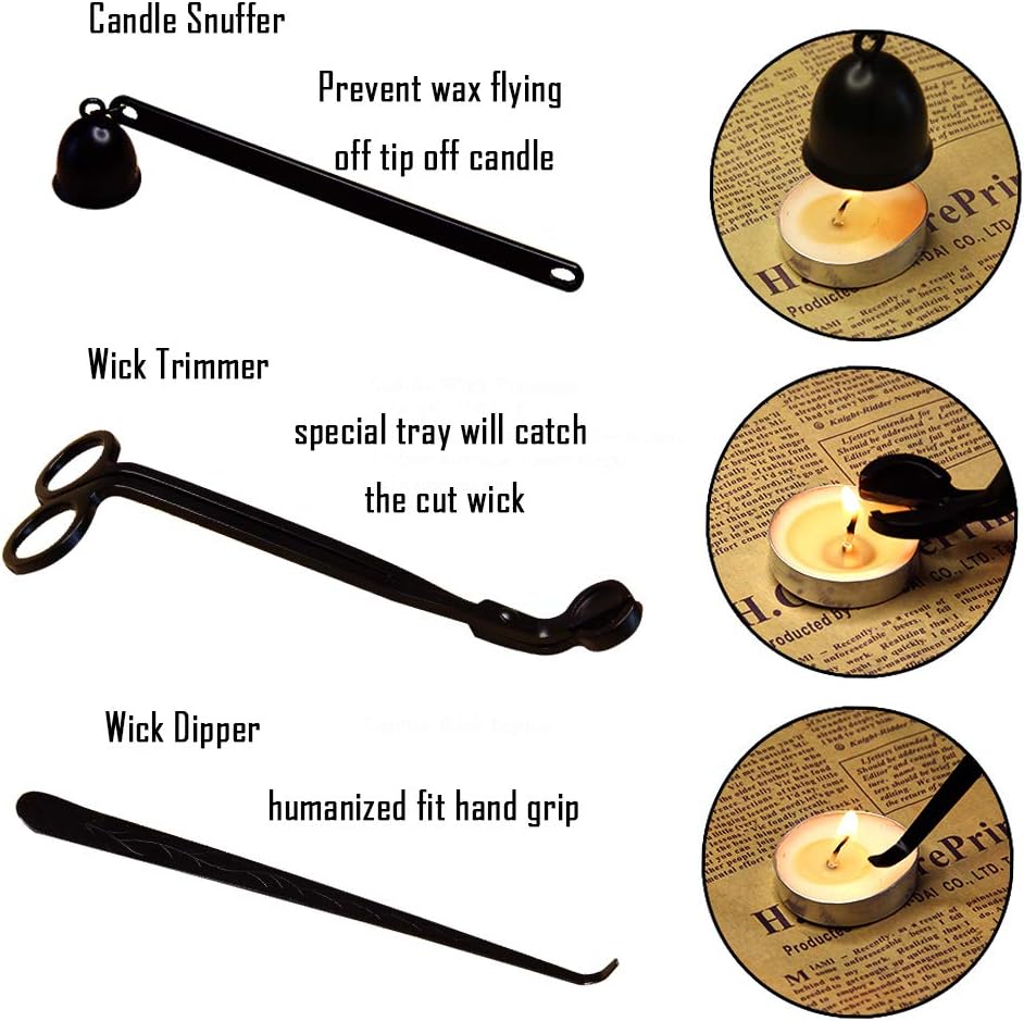 1 Perpetual Deals Candle Snuffer, Candle Wick Trimmer and Dipper, Candle Accessory Tools Set with Gift Package for Famliy or Candle Lovers (Candle Tools Black): Home & Kitchen