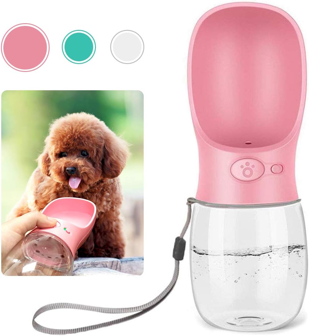 QQPETS Dog Water Bottle for Walking, Dispenser Pet Portable Dogs Cats 12OZ Travel Drink Bottle Bowls BPA Freee,Leak Proof,Food Grade Plastic