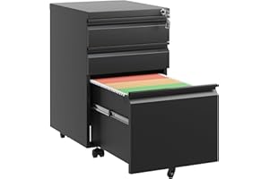 DARTIIA 3 Drawer File Cabinet with Lock, Mobile Filing Cabinets 3 Drawer, Fully Assembled Under Office Desk, Locking File Cabinet with Wheels, Black