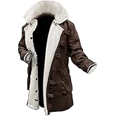NM-Fashions Men's Bane Tom Hardy Sheepskin Shearling Long Brown Trench Coat Winter Faux Fur Fur Sherpa Leather Jacket
